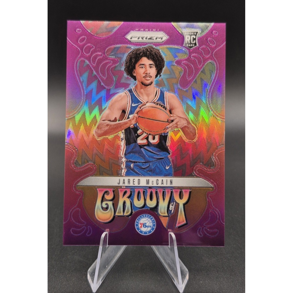 2024-25 Panini Prizm Jared McCain #9 Groovy (RC) Philadelphia 76ers SP CASE HIT